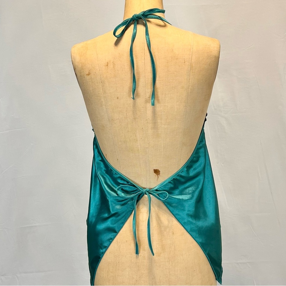 VINTAGE lace negligee nighty lingerie halter tank top teal camisole backless y2k - Picture 5 of 11